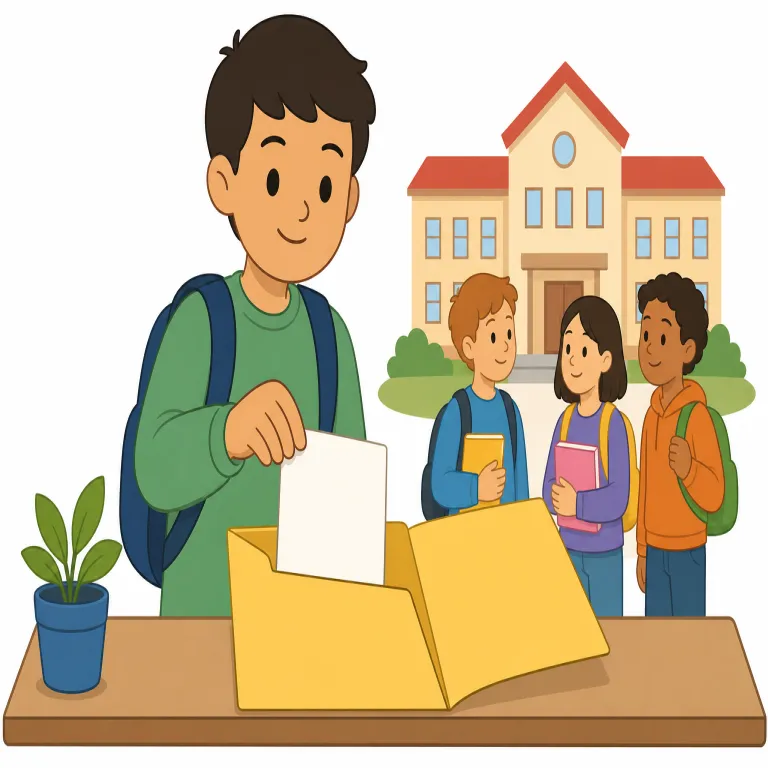 enrollment（入学、入会、登録・名詞）の覚え方イラスト — enroll が「入学する・登録する」なので、enrollment はまず「その行為や結果を表す名詞形」と押さえると覚えやすいです