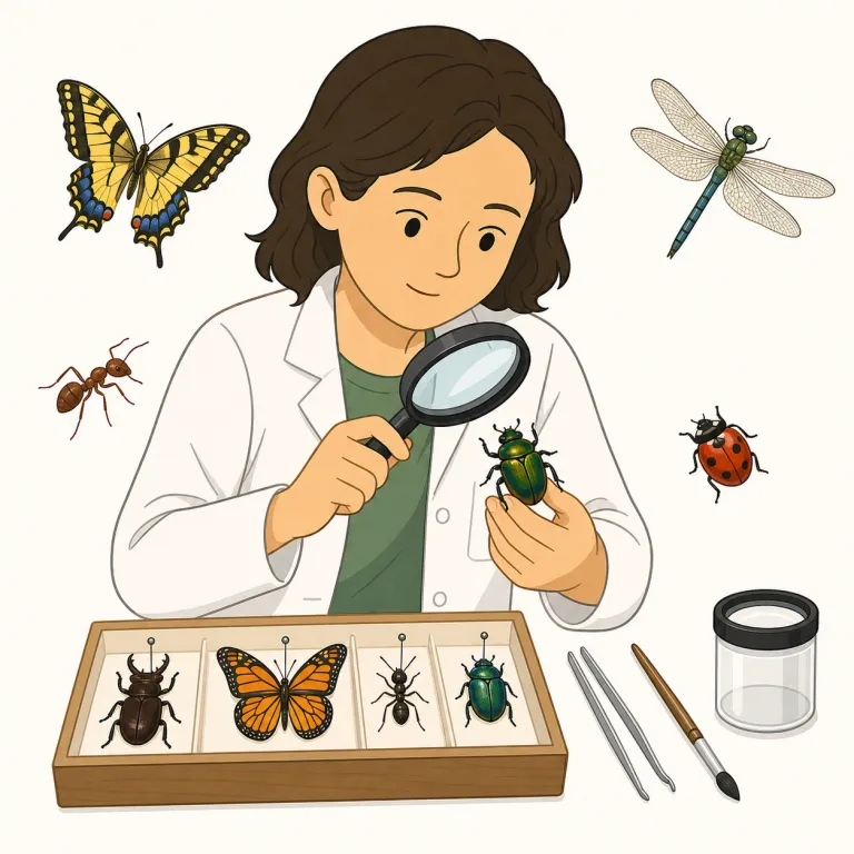 entomologist（昆虫学者・名詞）の覚え方イラスト — 覚える軸は「-logist は“その分野の専門家”」です