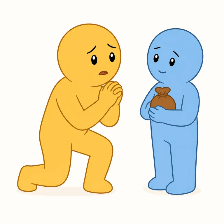 entreat（懇願する・動詞）の覚え方イラスト — askよりずっと切迫し、begに近い「必死に頼む」場面で覚えると定着しやすい語です
