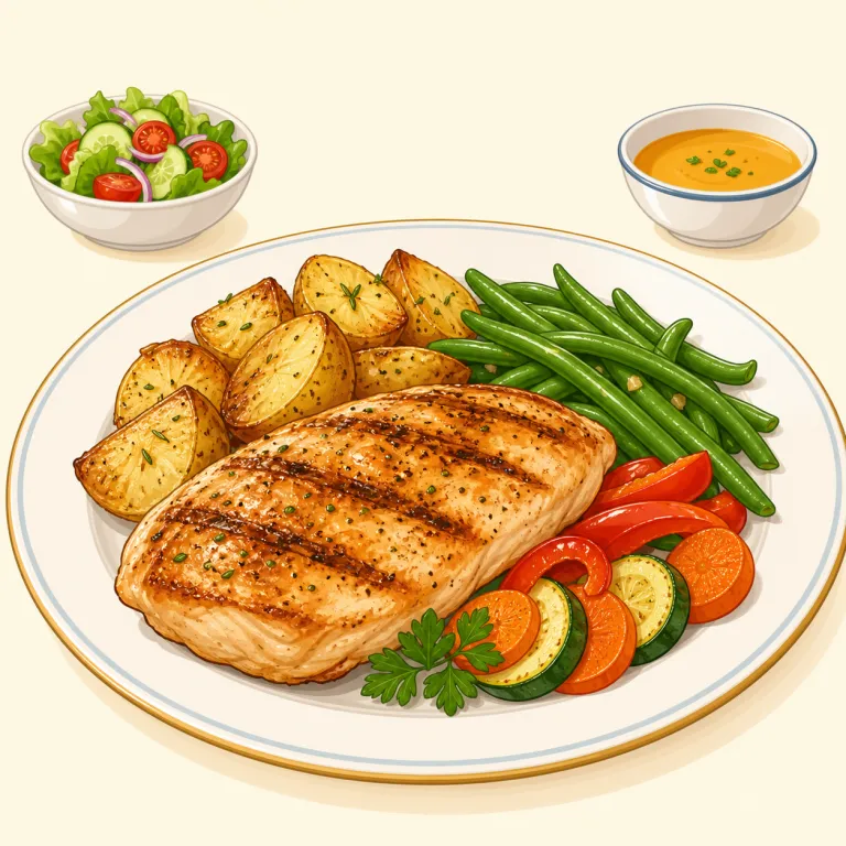 entree（メインディッシュ・名詞）の覚え方イラスト — アメリカのレストランでの並び `appetizer → entree → dessert` を思い浮かべると残りやすいです