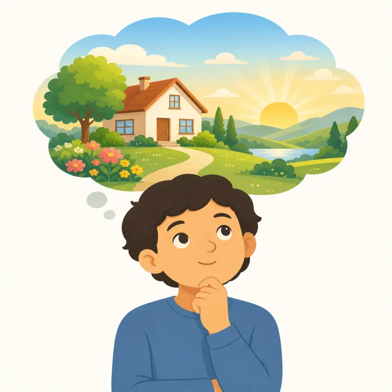 envision（思い描く・動詞）の覚え方イラスト — この意味では、envision を「まだ来ていない場面が目の前に見える」と捉えるとよい