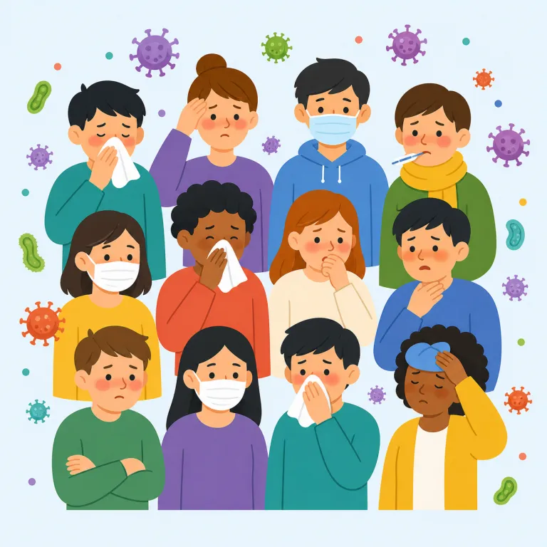 epidemic（流行病・名詞）の覚え方イラスト — 名詞では、地図上の一つの町や学校で患者数が一気に増えていく図を思い浮かべるとよい
