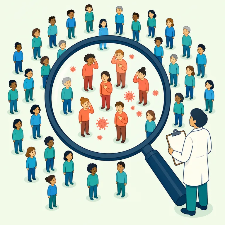 epidemiological（疫学的な・形容詞）の覚え方イラスト — epidemic（流行病）を知っていれば、その“病気の広がり方を集団レベルで調べる学問”が epidemiology、さらに -ical が付いた epidemio…
