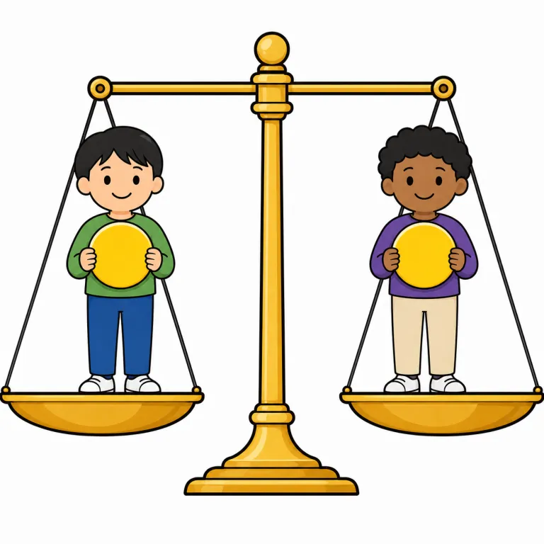 equal（平等な・adjective）の覚え方イラスト