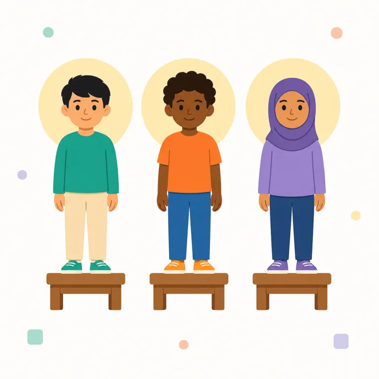 equality（平等・名詞）の覚え方イラスト — この entry の equality は、人や集団が同じ権利・機会・扱いを受けるべきだという社会的な「平等」を表す