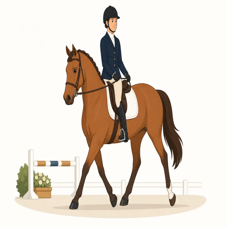 equestrian（馬術の、乗馬の・形容詞）の覚え方イラスト — equestrian は少し難しい語ですが、「馬に関する正式な言葉」と覚えると使いやすいです