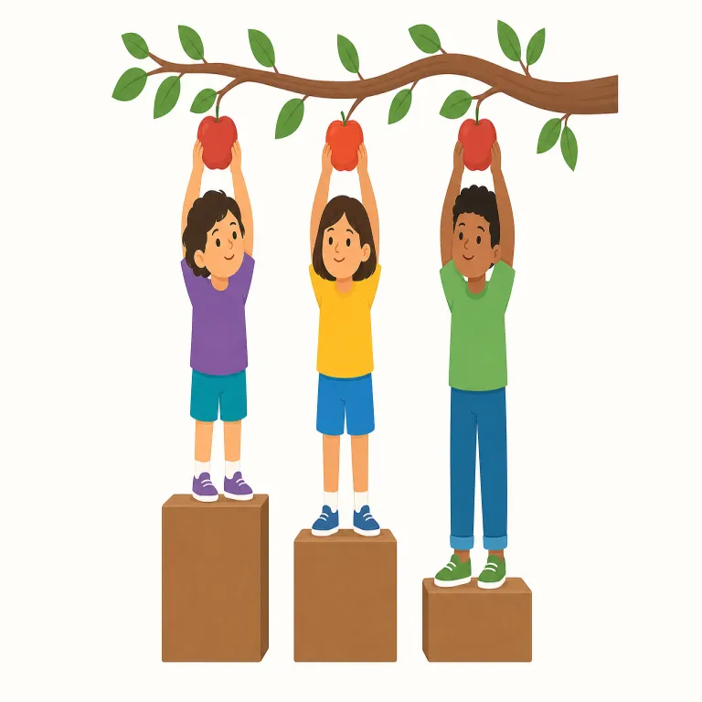 equitable（公平な・形容詞）の覚え方イラスト — equity（公平・公正）を知っていれば、equitable はその形容詞だとつなげて覚えやすいです