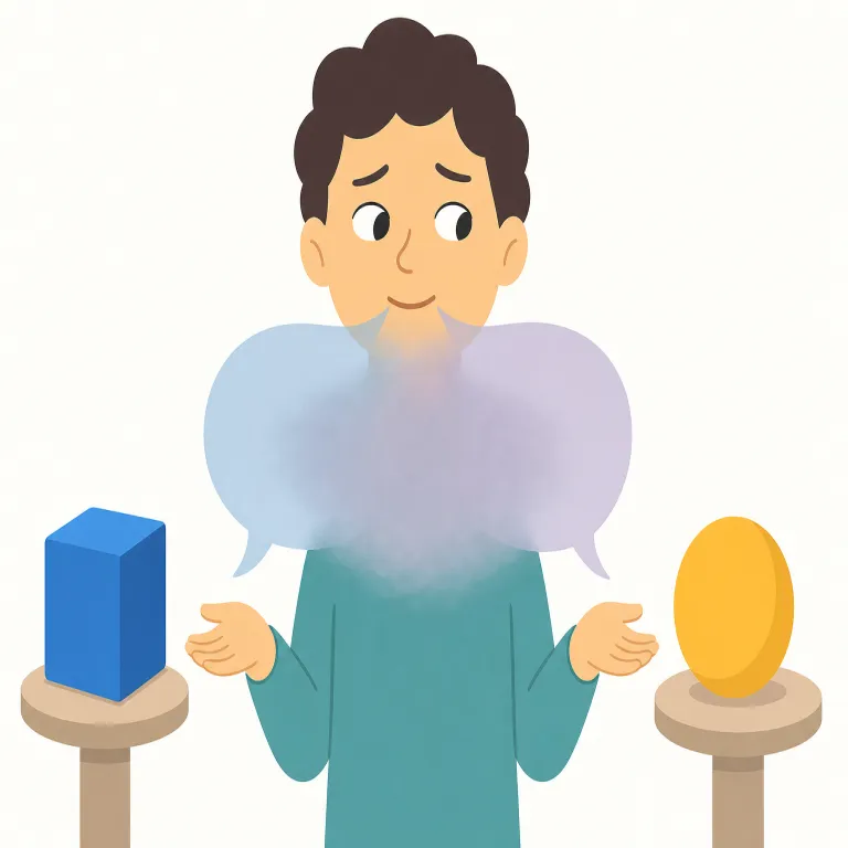 equivocation（言葉を濁すこと・名詞）の覚え方イラスト — まず動詞 equivocate を軸に覚えると定着しやすい