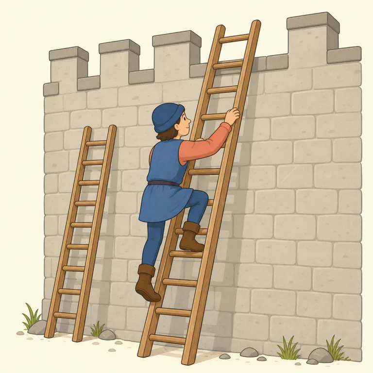 escalade（城壁よじ登り・名詞）の覚え方イラスト — まず `scale`「よじ登る・登る」と結びつけると覚えやすいです