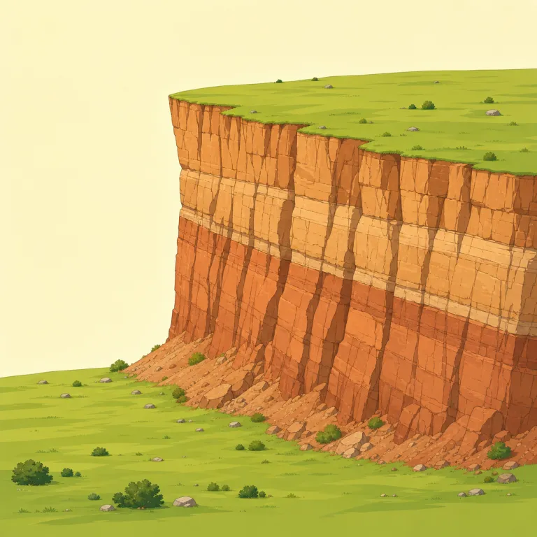 escarpment（急斜面、断崖・名詞）の覚え方イラスト — cliff（崖）を知っていれば、escarpment は「地理・地質の文脈でいう崖」と置くと覚えやすいです