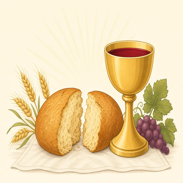 eucharist（聖餐式・名詞）の覚え方イラスト — キリスト教語彙としては、まず communion（聖餐）とセットで覚えるのが近道