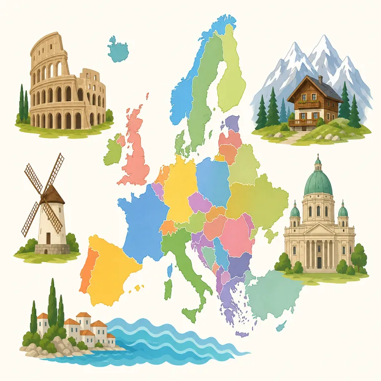 European（ヨーロッパの・形容詞）の覚え方イラスト — European を形容詞で見るときは、後ろの名詞に「欧州という枠」をかぶせる語だと考える