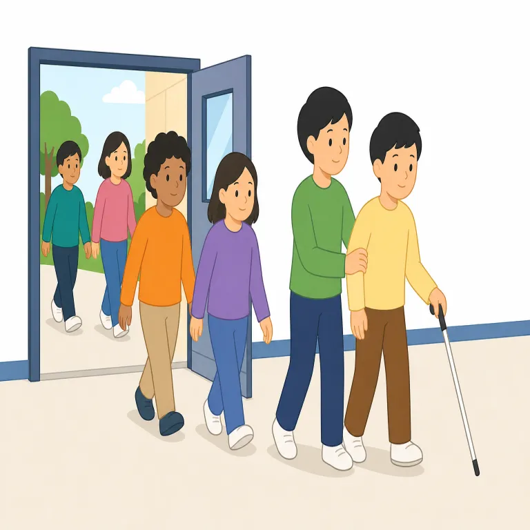 evacuation（避難・名詞）の覚え方イラスト — evacuation は「避難」で、危険な場所から人を外へ出し、安全な場所へ移すことが中心イメージです