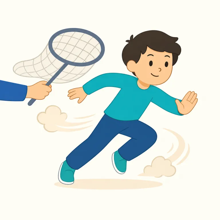 evade（逃れる、うまく避ける・動詞）の覚え方イラスト — evade は avoid よりも、相手の追跡・質問・責任をつるっとかわす感じで覚えると残りやすい語です