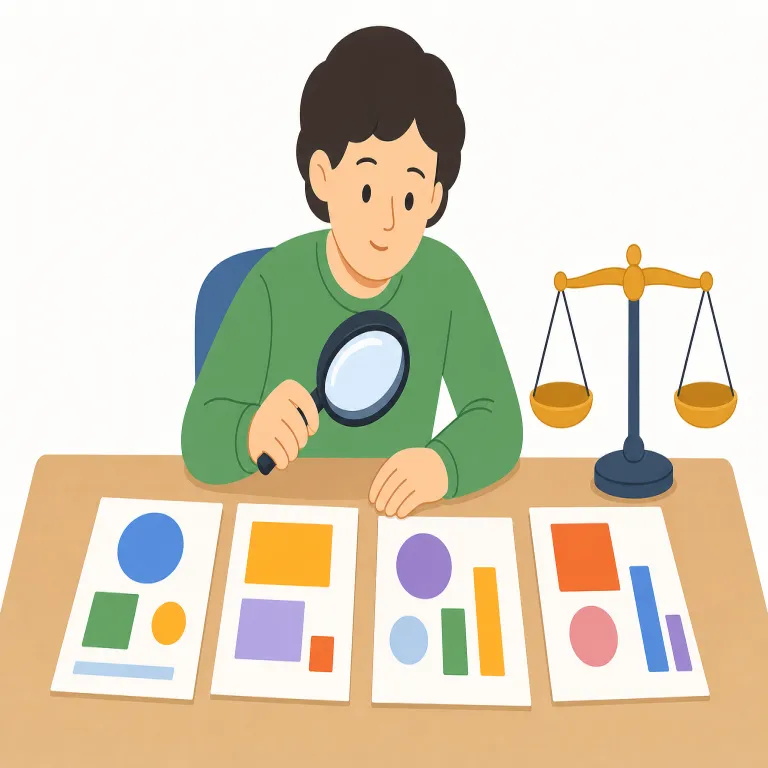 evaluation（評価・名詞）の覚え方イラスト — evaluate（評価する）に -ion が付いて「評価すること」