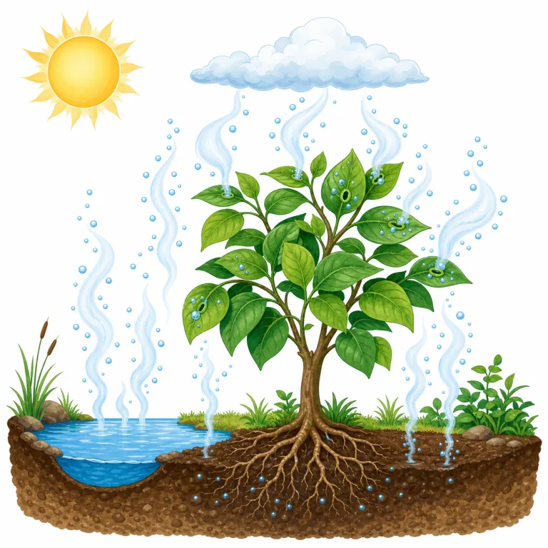 evapotranspiration（蒸発散・名詞）の覚え方イラスト — 長く見えますが、`evaporation + transpiration` の合体語だと分解すると覚えやすいです