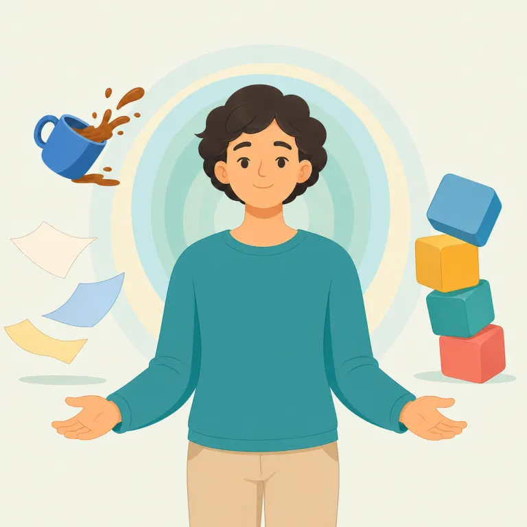 even-tempered（穏やかな・形容詞）の覚え方イラスト — even を「むらがなく一定」、temper を「気質」と捉え、「気分の波が平らな人」とイメージすると覚えやすいです
