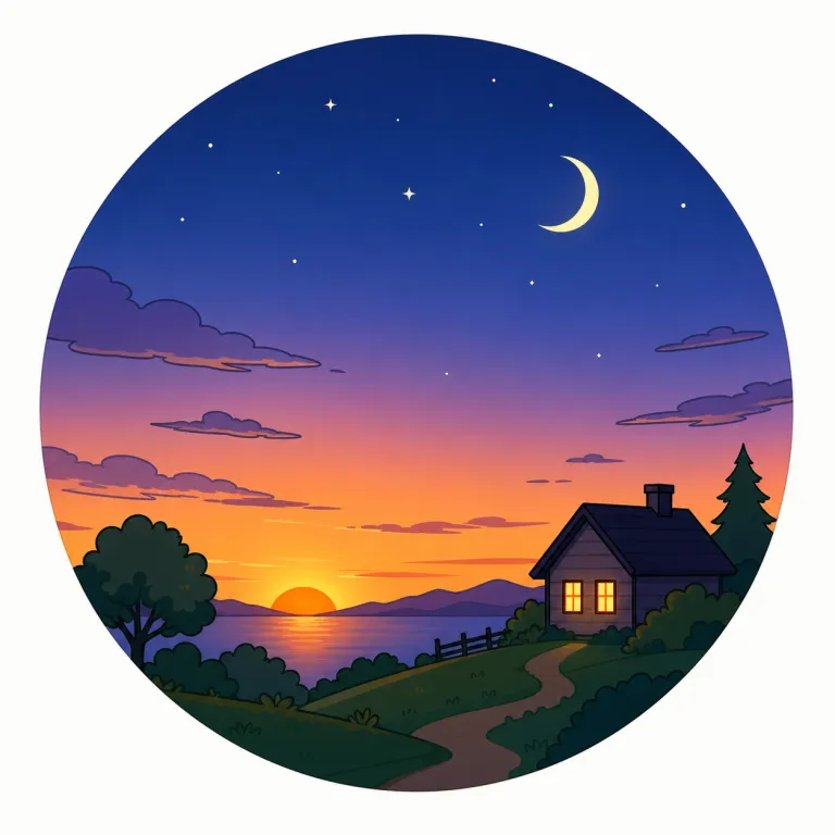 evening（晩・noun）の覚え方イラスト