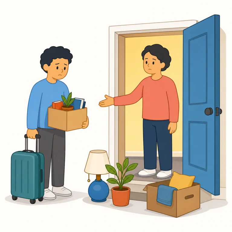 eviction（立ち退き・名詞）の覚え方イラスト — eviction はまず動詞 evict「立ち退かせる」をセットで覚えると定着しやすいです