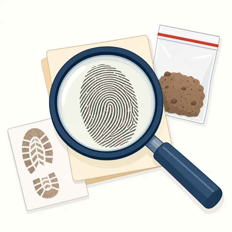 evidence（証拠・名詞）の覚え方イラスト — evidence は、判断や主張を支える「証拠」として覚えます
