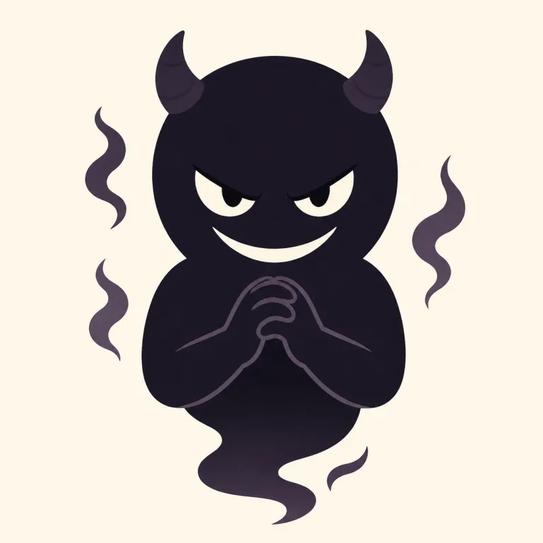 evil（邪悪な・形容詞）の覚え方イラスト — 「邪悪な」は、evil を名詞の前に置いて悪の性質を貼る感覚で覚える