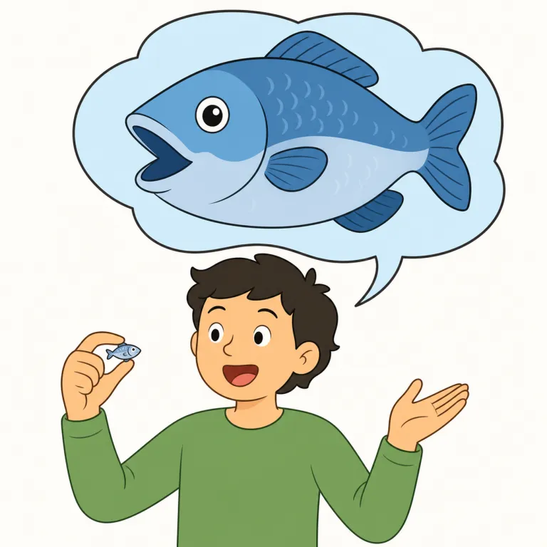 exaggerate（誇張する・動詞）の覚え方イラスト — "exaggerate" は会話で "Don't exaggerate."、説明では "exaggerate the danger/story/problem" の形でよく出ます