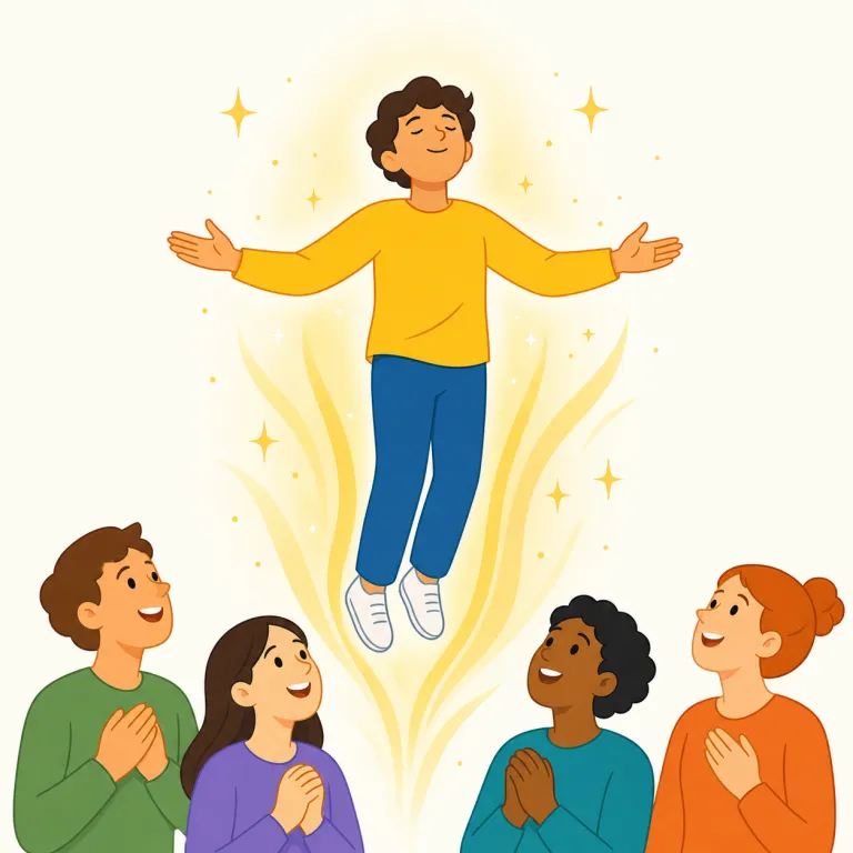 exalting（高揚させる、鼓舞する・形容詞）の覚え方イラスト — このエントリの exalting は「称賛する」という基本義ではなく、気分や精神を高く持ち上げる「高揚させる、鼓舞する」という意味です