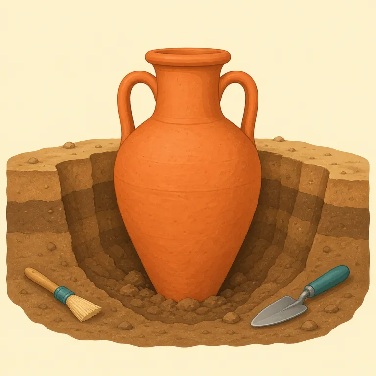 excavated（掘削された・形容詞）の覚え方イラスト — excavate を「dig より堅い、工事や発掘で使う語」として覚えると定着しやすいです