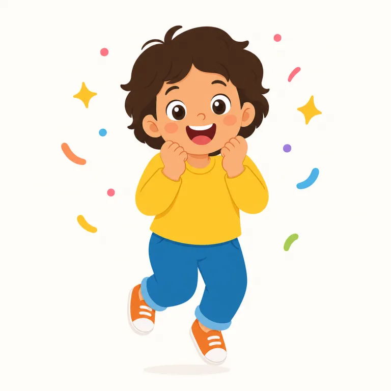 excited（興奮した・形容詞）の覚え方イラスト — excited は excite の「気持ちをぐっと上げる」がそのまま形容詞になった語だと見ると覚えやすいです