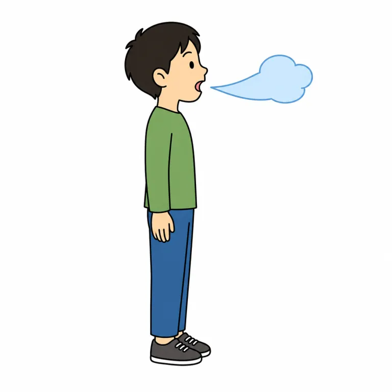 exhalation（息を吐くこと、吐いた息・noun）の覚え方イラスト