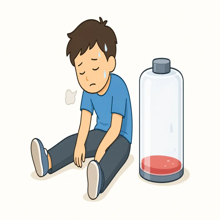 exhaust（疲れ果てさせる、使い果たす・動詞）の覚え方イラスト — まず形でつなげると覚えやすいです