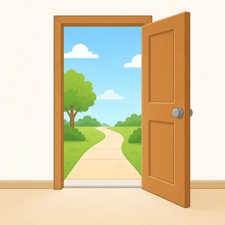 exit（出口・名詞）の覚え方イラスト — exit は ex-「外へ」＋it「行く」と見て、「外へ行く口」と結びつけると名詞の感覚が残ります