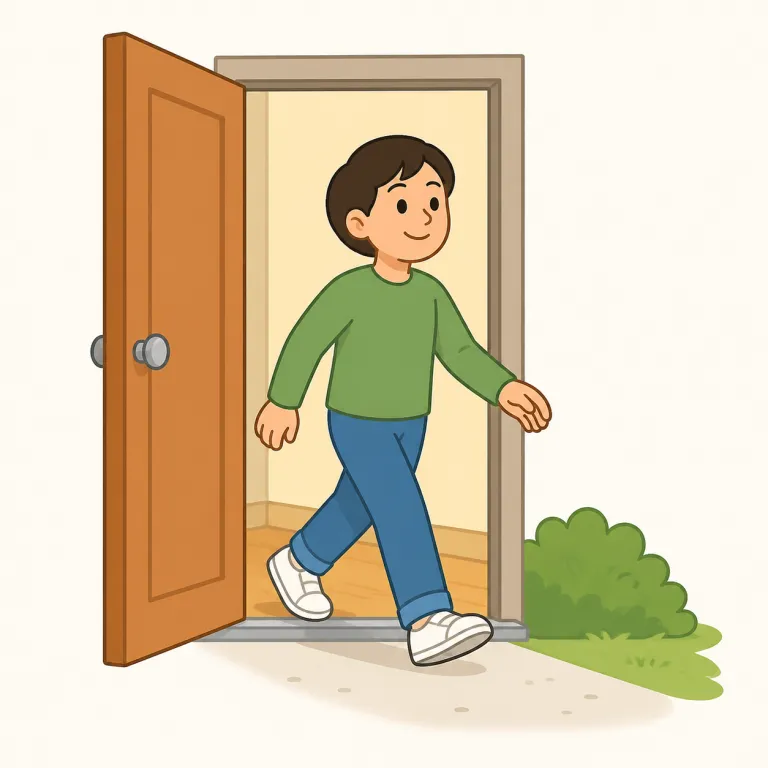 exit（出る・verb）の覚え方イラスト