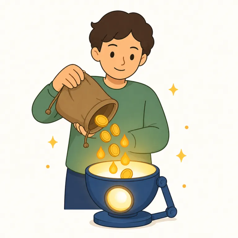 expend（費やす・動詞）の覚え方イラスト — expend は spend より改まった語で、目的のために時間・労力・資金をまとまって注ぎ込む時に使います