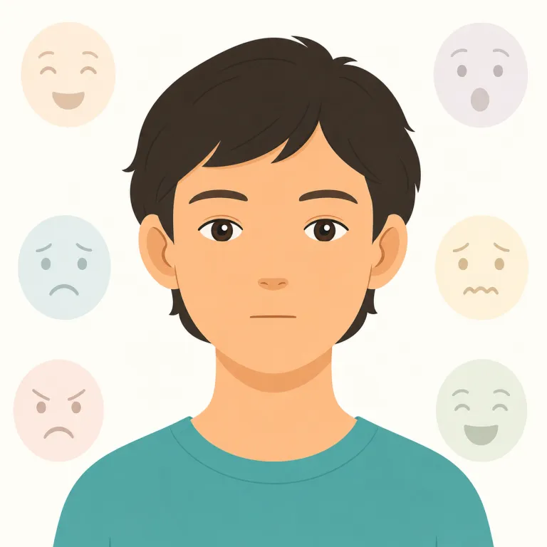 expressionless（無表情・形容詞）の覚え方イラスト — expressionless は expression「表情・表現」に -less「ない」が付いた形で、まず語の骨組みだけで「表情がない」と取れるようにすると忘れにくいです