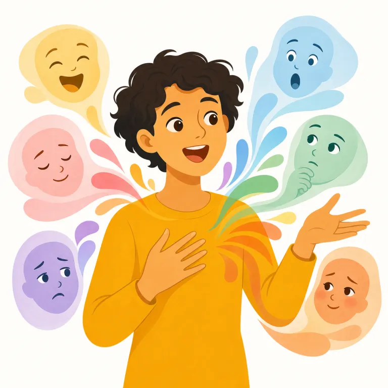 expressiveness（表現力・名詞）の覚え方イラスト — このエントリの expressiveness は、顔の「表情豊かさ」という基本義とは別に、音楽・演技・文章・プログラミング言語などが考えや感情、構造をどれだけ豊かに表せる…