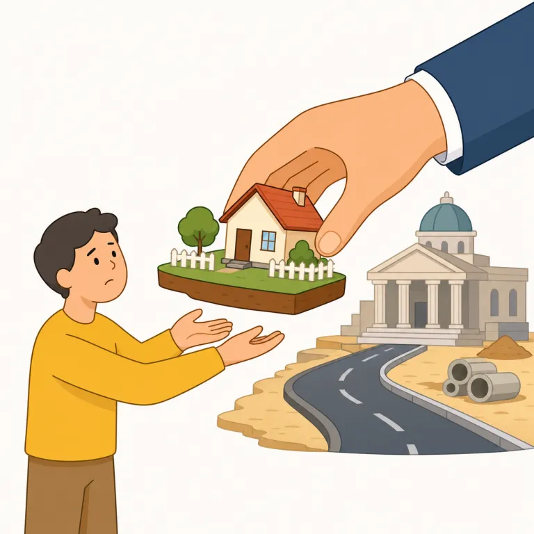 expropriation（収用・名詞）の覚え方イラスト — property（財産）や owner を思い出すと覚えやすい語