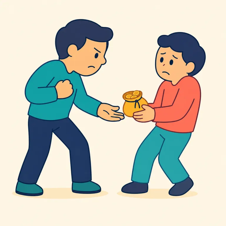 extort（ゆすり取る・動詞）の覚え方イラスト — extort は steal / rob より「脅して出させる」感覚で覚える