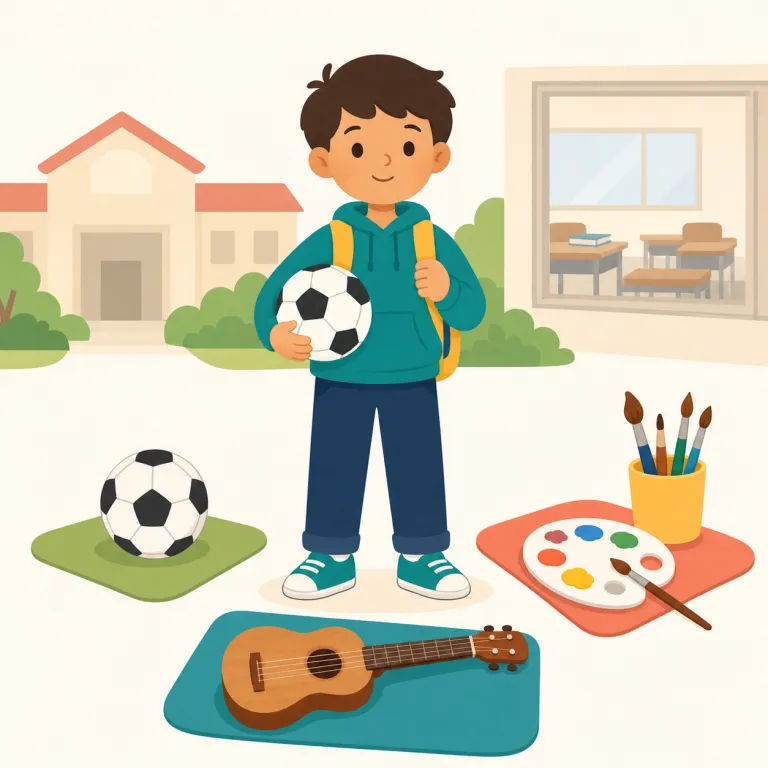 extracurricular（課外の・形容詞）の覚え方イラスト — extra を「追加の・外の」、curriculum を「授業課程」と知っていれば、extracurricular は「カリキュラムの外にある」と分解して覚えられます