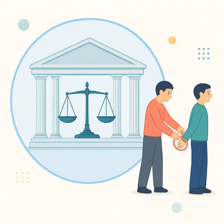 extrajudicial（司法外の・形容詞）の覚え方イラスト — extra- は external のように「外」、judicial は judge や judiciary と同じ「司法の」