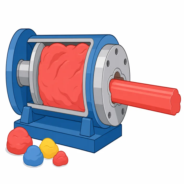 extrusion（押し出し・名詞）の覚え方イラスト — extrude（押し出す）を知っていれば、その名詞形が extrusion