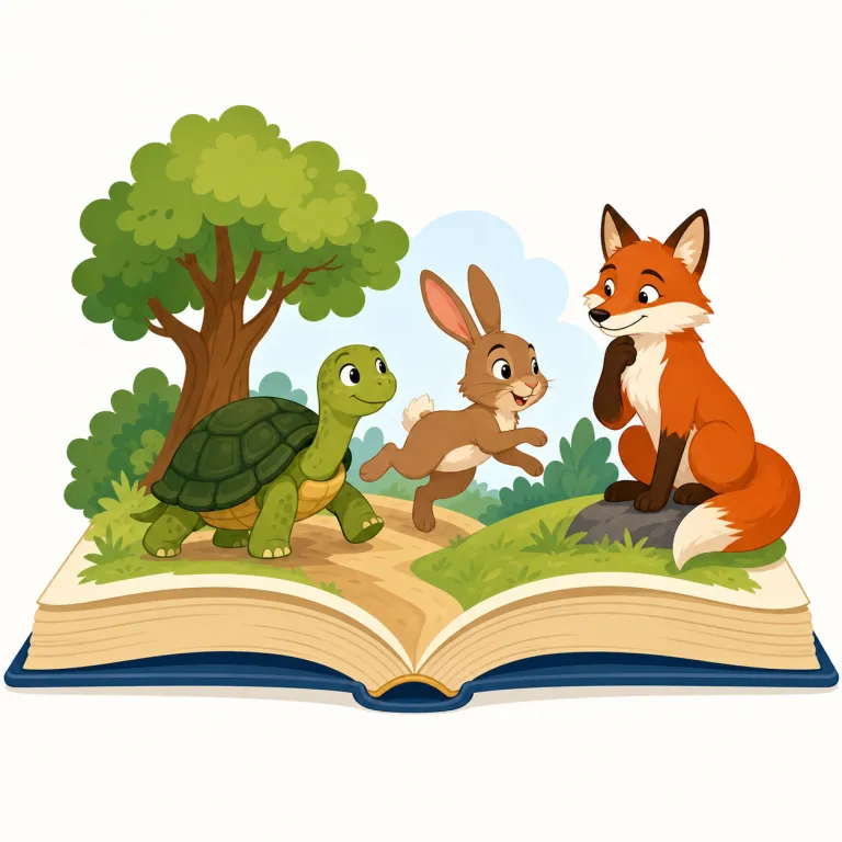 fable（寓話・名詞）の覚え方イラスト — この fable は、単なる「作り話」ではなく、教訓を伝える短い物語としての「寓話」です