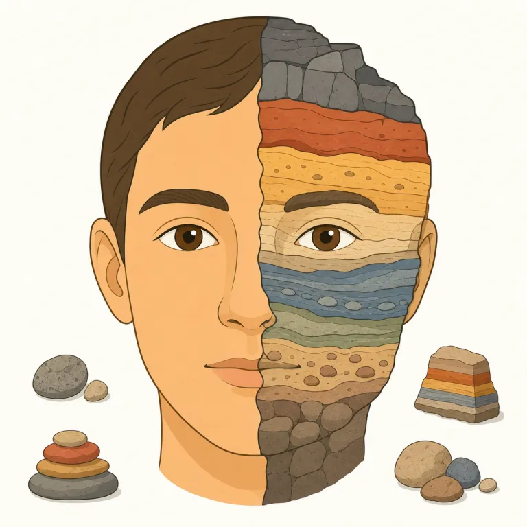 facies（顔貌、相（地質学）・名詞）の覚え方イラスト — face / facial を知っていれば入りやすい語