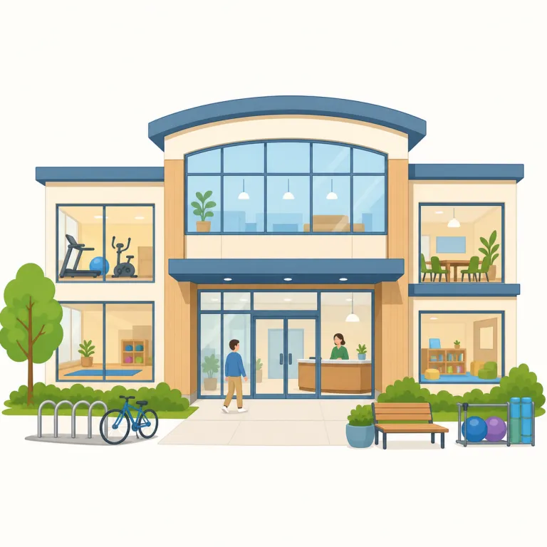 facility（施設・名詞）の覚え方イラスト — この意味では facility を「目的つきの場所」と覚えるとよい