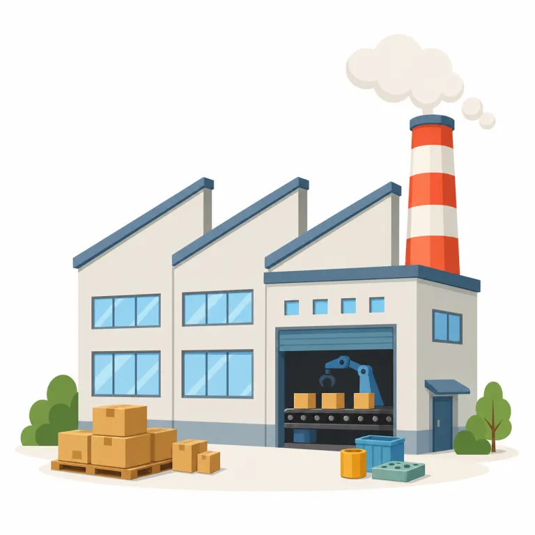 factory（工場・名詞）の覚え方イラスト — factory は「物を作る場所」と場面で覚えるのが近道です