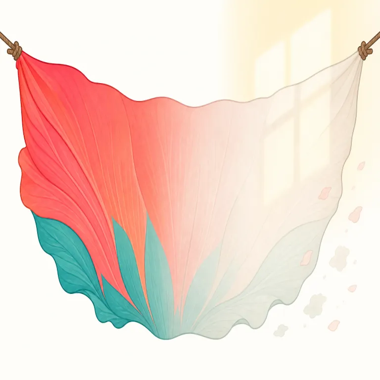 fade（色褪せる・動詞）の覚え方イラスト — fade は、色が時間や日光でだんだん薄くなる場面に絞ると覚えやすい語です