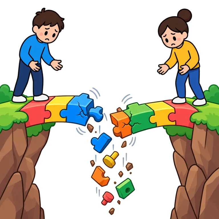 fall apart（破綻する・phrasal_verb）の覚え方イラスト