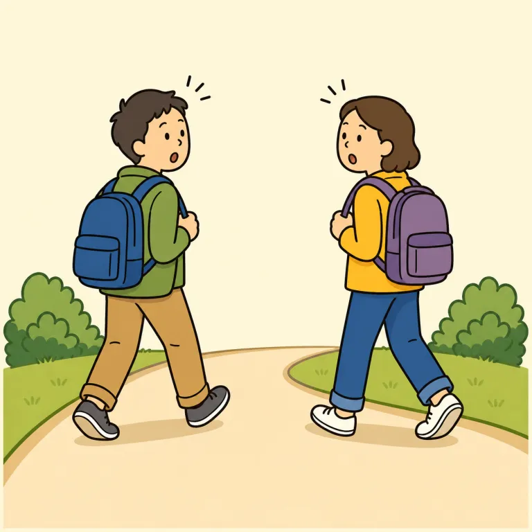 fall in with（偶然出会う・phrasal_verb）の覚え方イラスト