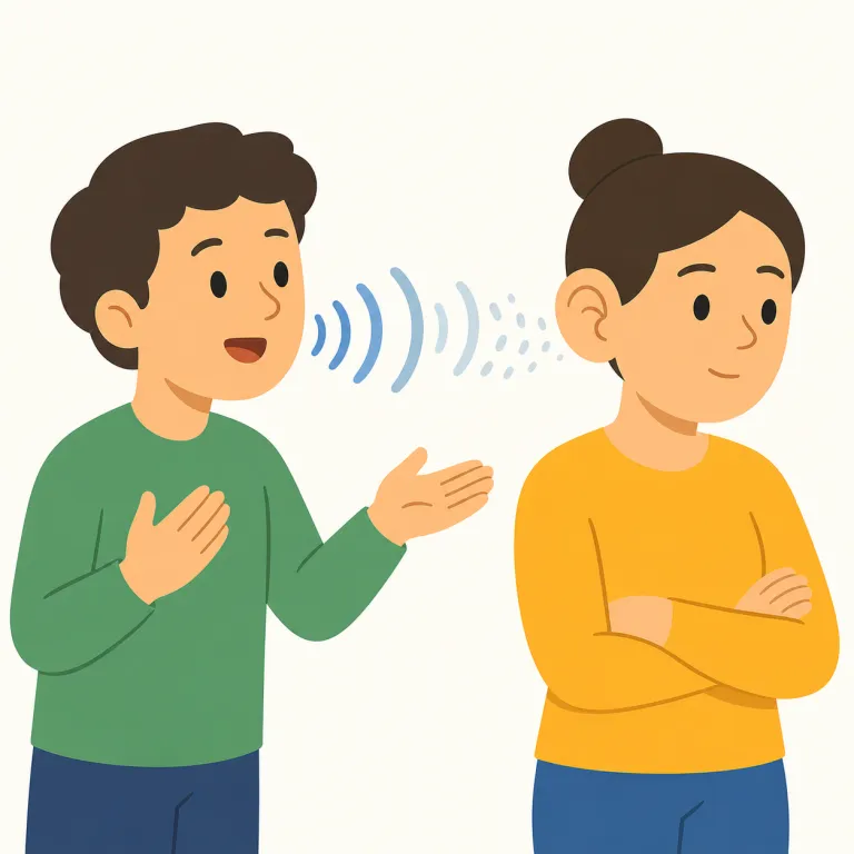 fall on deaf ears（無視される・イディオム）の覚え方イラスト — まず直訳の絵で覚えると強い表現です