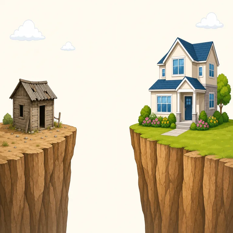 far cry from（〜からほど遠い・イディオム）の覚え方イラスト — まず far と from で「離れている」を感じる